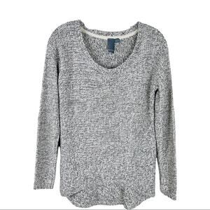 Quinn black cream brown heathered scoop neck high low elbow patch sweater
